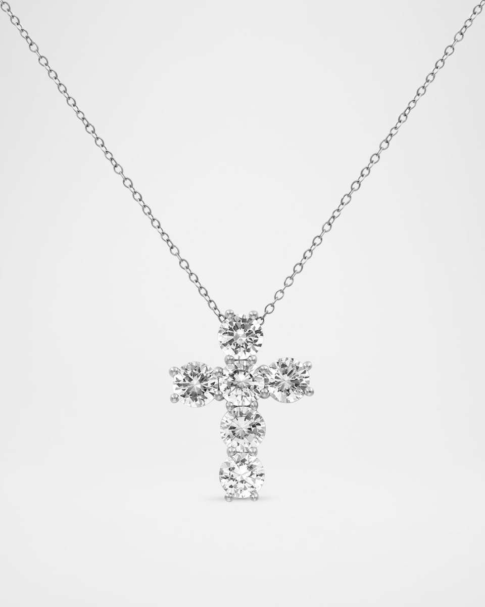 Round Lab Grown Diamond 18K White Gold Cross Pendant Necklace